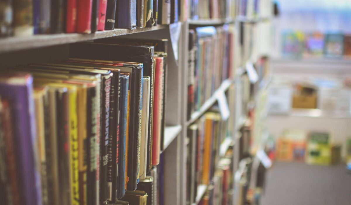 books on library shelves