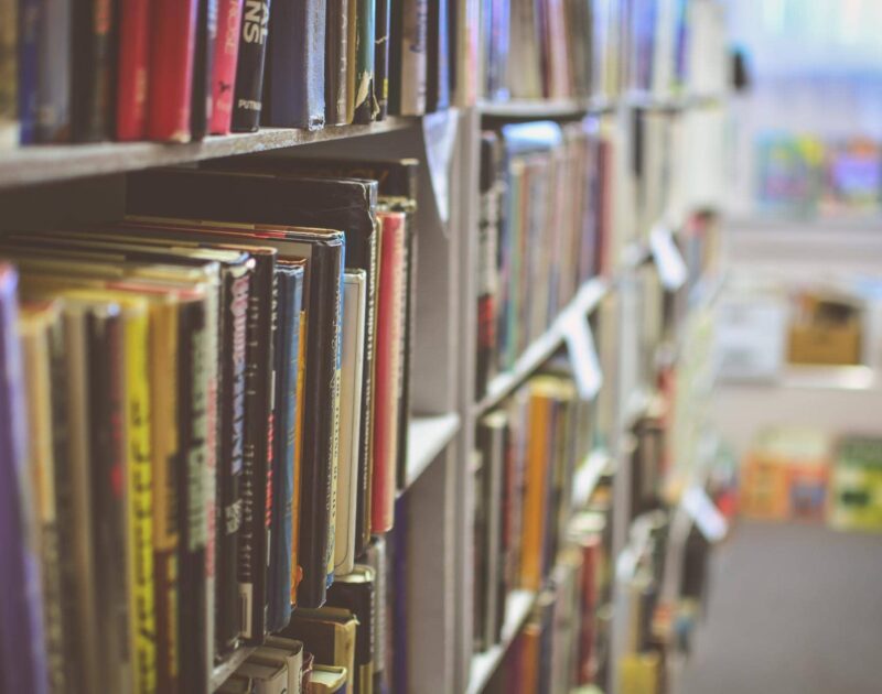 books on library shelves